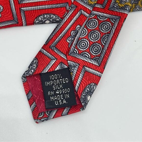 Jean de Lise Red Silver Gold Pure Silk Career Office Necktie NWOT - Picture 4 of 7